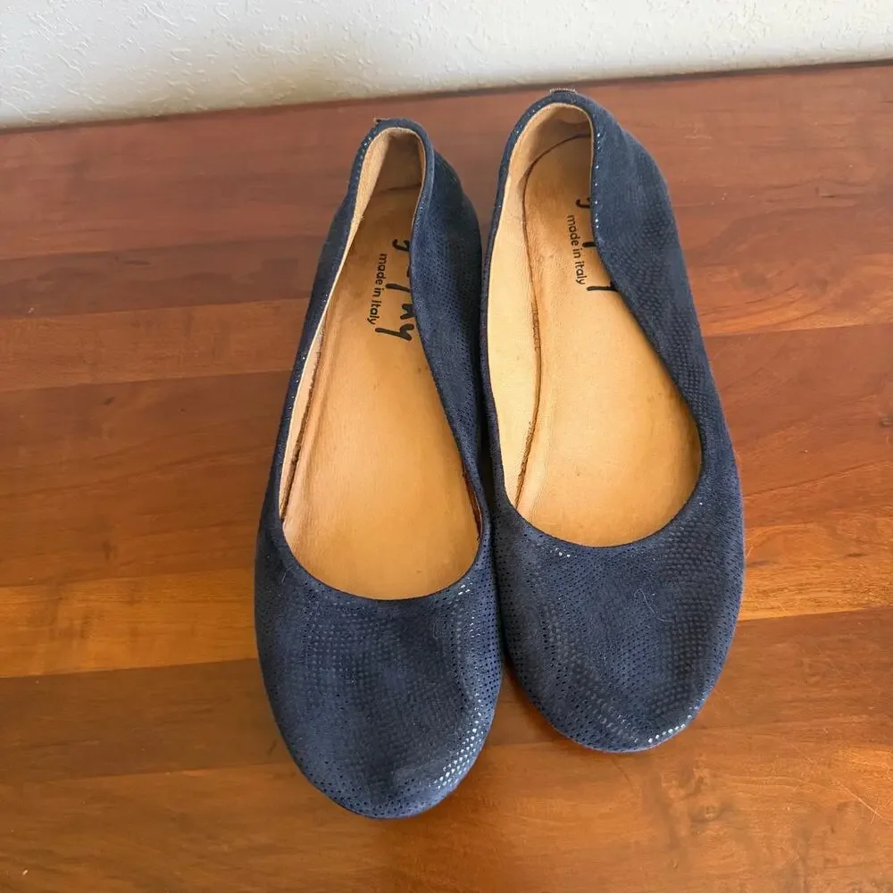 French Sole FS/NY Made in Italy Blue Metallic Textured Ballet Wedge Flat Women 8